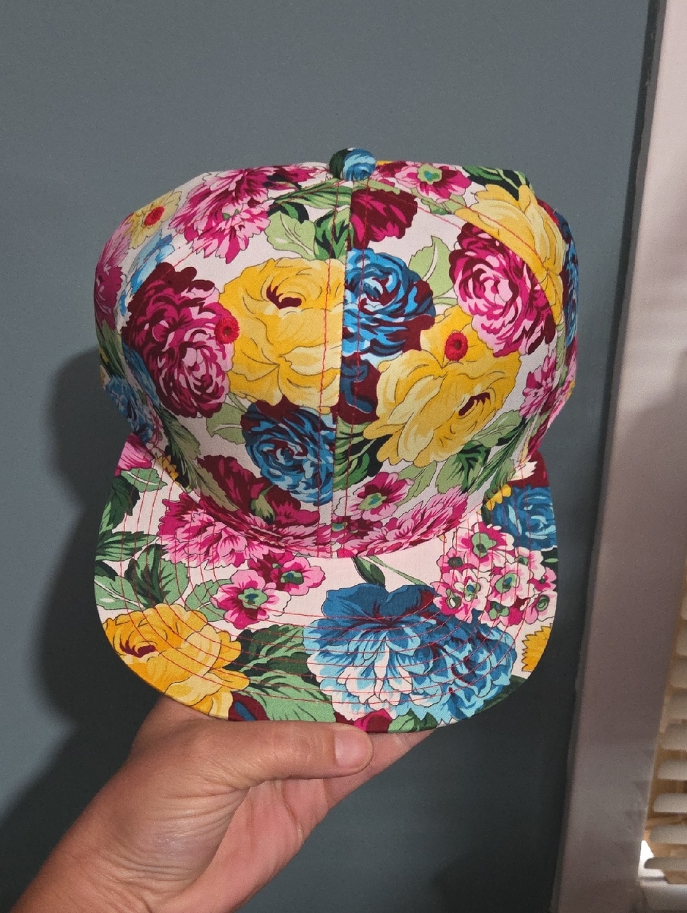 Floral Snapback Hat in Pink, Yellow, Blue & Green